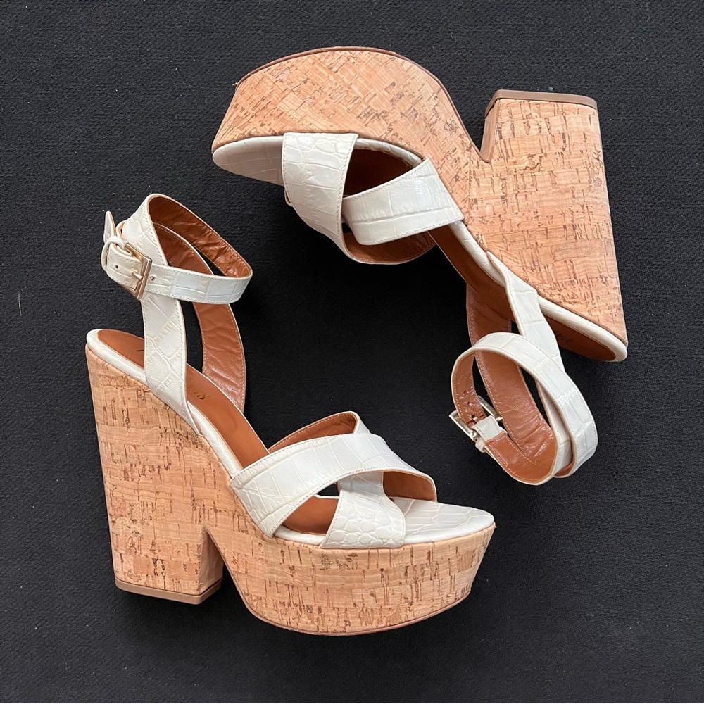 PARIS TEXAS CORK WEDGE PLATFORM WHITE LEATHER SANDALS SZ 41/11 $459